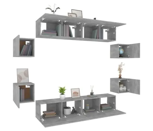 8-Daļīgs Tv Skapīšu Komplekts, Pelēka Ozola, Inženierijas Koks Vidaxl