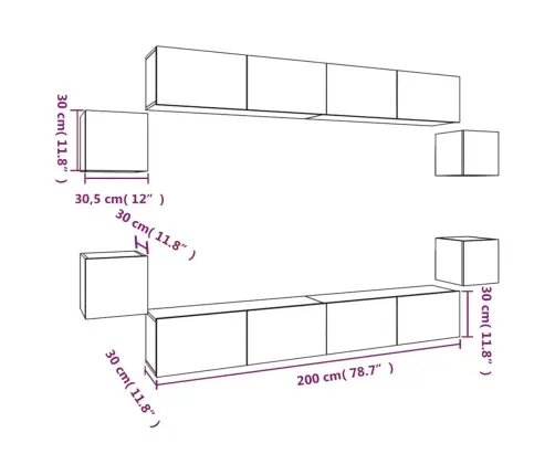 Televizoriaus Spintelių Komplektas, 8 Dalių, Ąžuolo, Mediena
