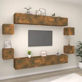 Tv Spintelių Komplektas, 8 Dalių, Dūminio Ąžuolo, Mediena