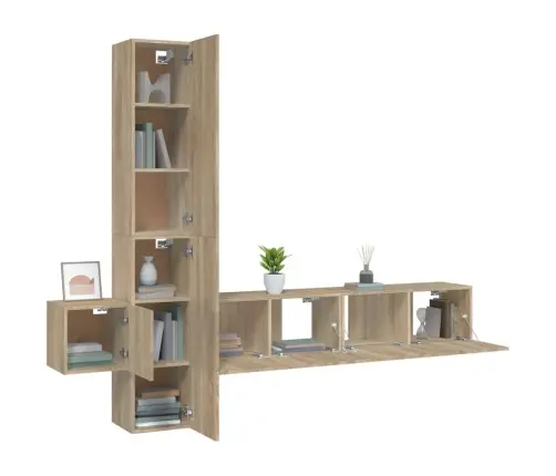 5-Daļīgs Tv Skapīšu Komplekts, Ozola Krāsa, Inženierijas Koks Vidaxl