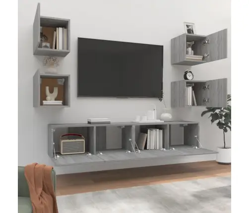 6-Daļīgs Tv Skapīšu Komplekts, Pelēka Ozola, Inženierijas Koks Vidaxl