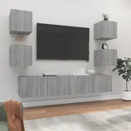 Tv Spintelių Komplektas, 6 Dalių, Pilkas Ąžuolo, Mediena