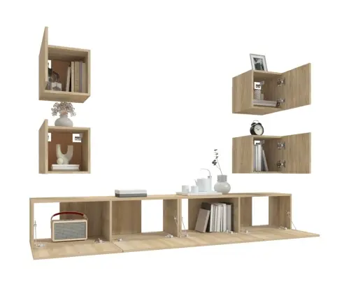 6-Daļīgs Tv Skapīšu Komplekts, Ozola Krāsa, Inženierijas Koks Vidaxl