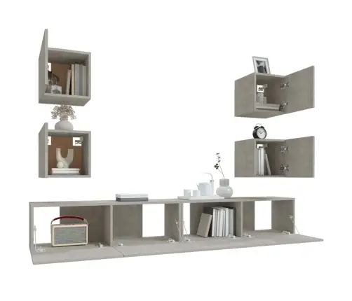 6-Osaline Telerikappide Komplekt, Betoonhall, Tehispuit