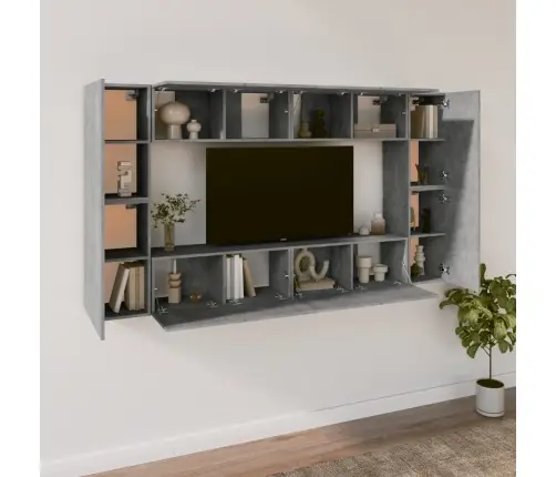 Tv Spintelių Komplektas, 8 Dalių, Betono Pilkas, Mediena