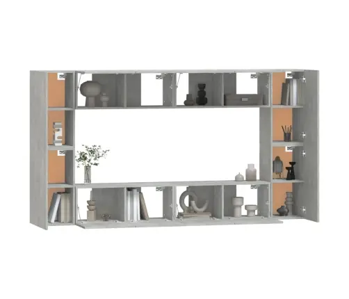 Tv Spintelių Komplektas, 8 Dalių, Betono Pilkas, Mediena