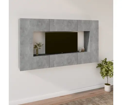 Tv Spintelių Komplektas, 8 Dalių, Betono Pilkas, Mediena