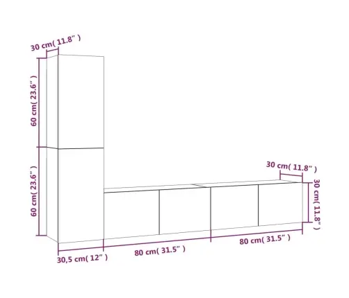Tv Spintelių Komplektas, 4 Dalių, Dūminio Ąžuolo, Mediena