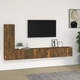 Tv Spintelių Komplektas, 3 Dalių, Dūminio Ąžuolo, Mediena