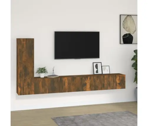 Tv Spintelių Komplektas, 3 Dalių, Dūminio Ąžuolo, Mediena