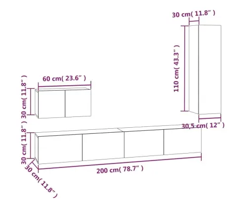 4-Osaline Telerikappide Komplekt, Betoonhall, Tehispuit