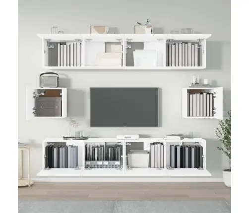 Televizoriaus Spintelių Komplektas, 6 Dalių, Baltas, Mediena