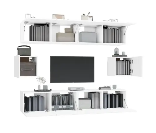 Televizoriaus Spintelių Komplektas, 6 Dalių, Baltas, Mediena