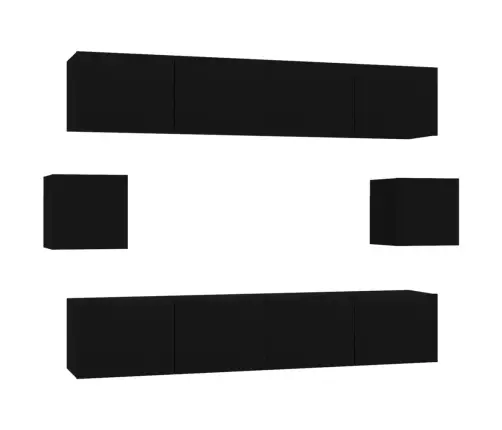 6-Daļīgs Tv Skapīšu Komplekts, Inženierijas Koks, Melns Vidaxl
