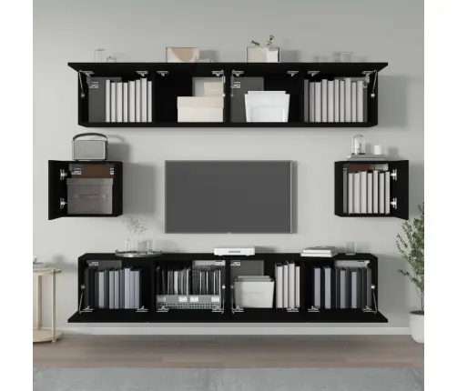 6-Daļīgs Tv Skapīšu Komplekts, Inženierijas Koks, Melns Vidaxl