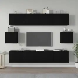 6-Daļīgs Tv Skapīšu Komplekts, Inženierijas Koks, Melns Vidaxl