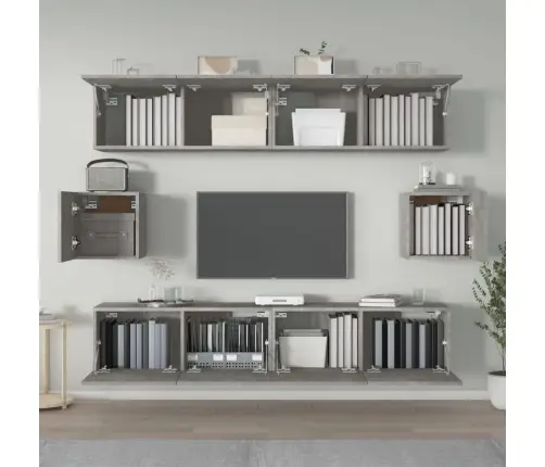 Tv Spintelių Komplektas, 6 Dalių, Betono Pilkas, Mediena