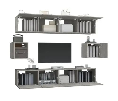 Tv Spintelių Komplektas, 6 Dalių, Betono Pilkas, Mediena