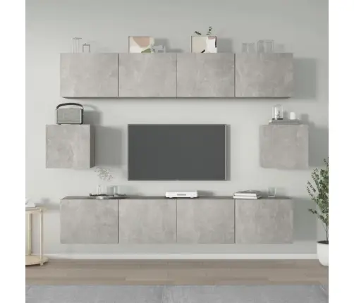 Tv Spintelių Komplektas, 6 Dalių, Betono Pilkas, Mediena