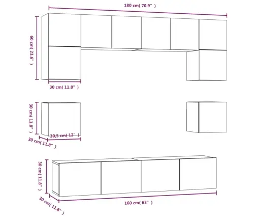 8-Daļīgs Tv Skapīšu Komplekts, Ozola Krāsa, Inženierijas Koks Vidaxl
