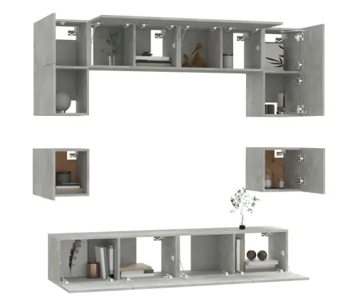 8-Daļīgs Tv Skapīšu Komplekts, Betona Pelēks, Inženierijas Koks Vidaxl