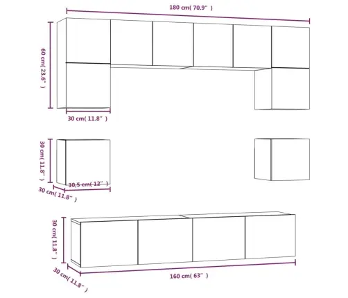 8-Daļīgs Tv Skapīšu Komplekts, Betona Pelēks, Inženierijas Koks Vidaxl