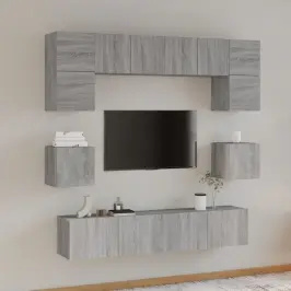 Tv Spintelių Komplektas, 8 Dalių, Pilkas Ąžuolo, Mediena