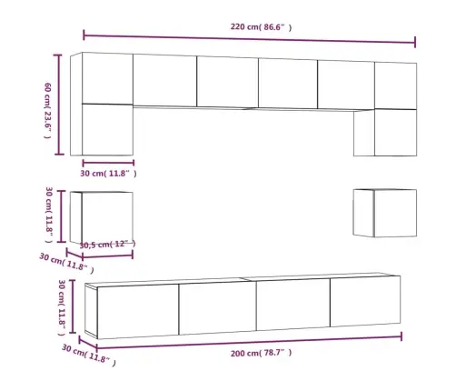 8-Osaline Telerikappide Komplekt, Betoonhall, Tehispuit