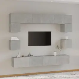 Tv Spintelių Komplektas, 8 Dalių, Betono Pilkas, Mediena