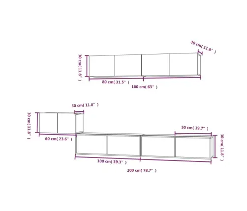 Tv Spintelių Komplektas, 5 Dalių, Betono Pilkas, Mediena