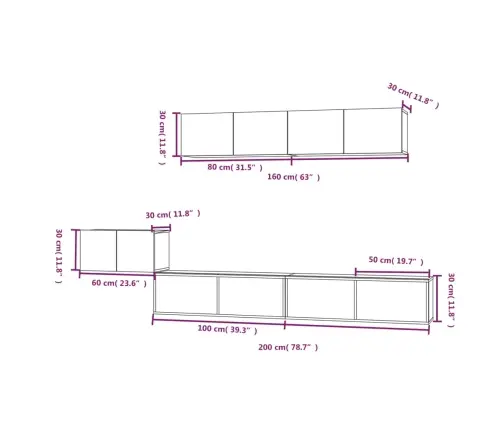 Tv Spintelių Komplektas, 5 Dalių, Pilkas Ąžuolo, Mediena
