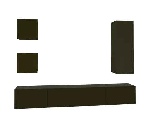Televizoriaus Spintelių Komplektas, 5 Dalių, Juodas, Mediena