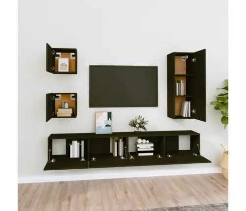 Televizoriaus Spintelių Komplektas, 5 Dalių, Juodas, Mediena