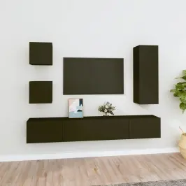 5-Daļīgs Tv Skapīšu Komplekts, Inženierijas Koks, Melns Vidaxl