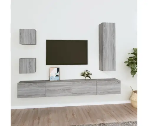 Tv Spintelių Komplektas, 5 Dalių, Pilkas Ąžuolo, Mediena