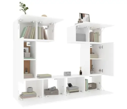 Televizoriaus Spintelių Komplektas, 6 Dalių, Baltas, Mediena