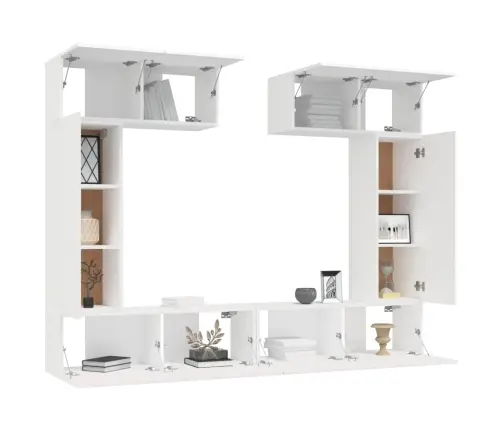 Televizoriaus Spintelių Komplektas, 6 Dalių, Baltas, Mediena