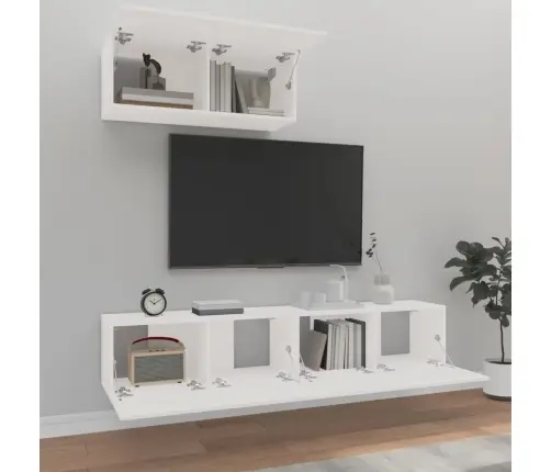 Televizoriaus Spintelių Komplektas, 3 Dalių, Baltas, Mediena