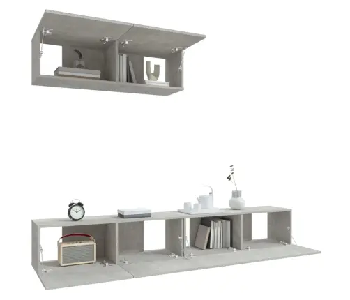 3-Daļīgs Tv Skapīšu Komplekts, Betona Pelēks, Inženierijas Koks Vidaxl