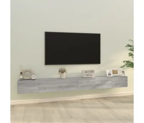 Tv Spintelių Komplektas, 3 Dalių, Pilkas Ąžuolo, Mediena