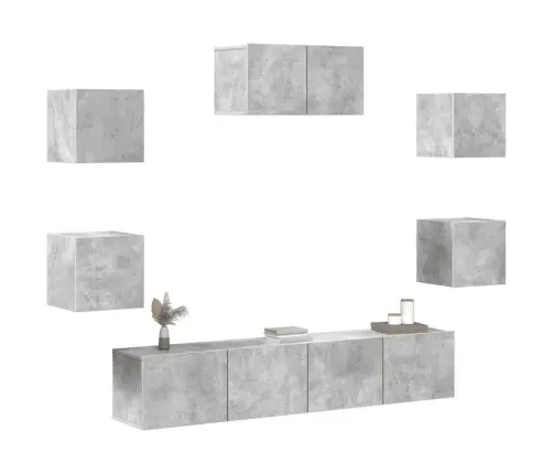7-Daļīgs Tv Skapīšu Komplekts, Betona Pelēks, Inženierijas Koks Vidaxl