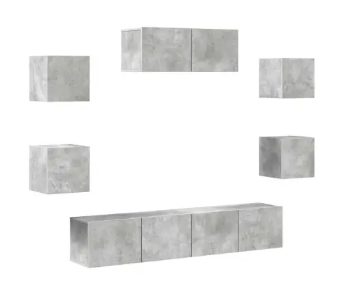 Tv Spintelių Komplektas, 7 Dalių, Betono Pilkas, Mediena