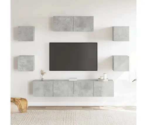 Tv Spintelių Komplektas, 7 Dalių, Betono Pilkas, Mediena