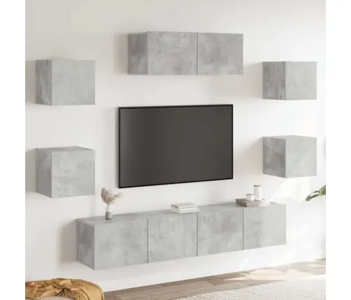 Tv Spintelių Komplektas, 7 Dalių, Betono Pilkas, Mediena