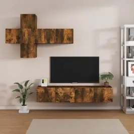 Tv Spintelių Komplektas, 7 Dalių, Dūminio Ąžuolo, Mediena