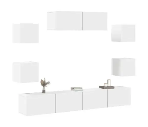 Televizoriaus Spintelių Komplektas, 7 Dalių, Baltas, Mediena