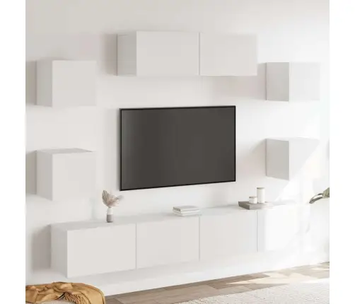 Televizoriaus Spintelių Komplektas, 7 Dalių, Baltas, Mediena