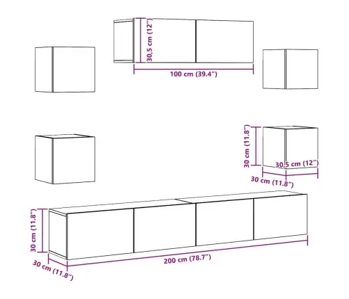 7-Osaline Telerikappide Komplekt, Sonoma Tamm, Tehispuit
