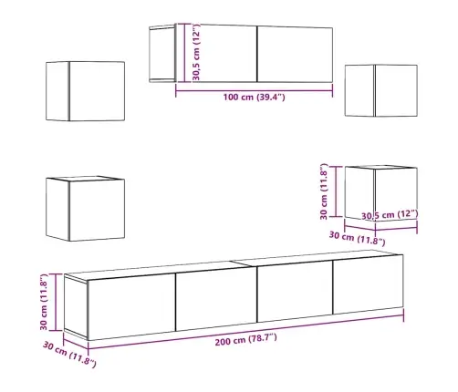 7-Daļīgs Tv Skapīšu Komplekts, Pelēka Ozola, Inženierijas Koks Vidaxl