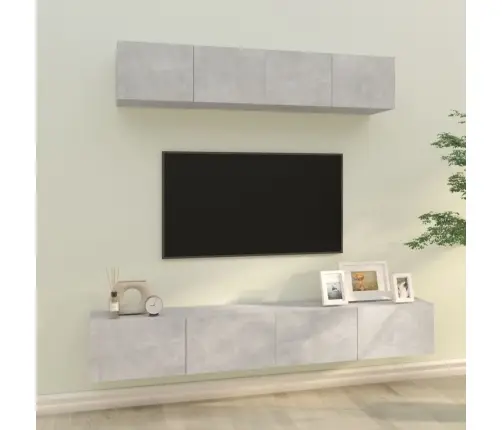 Tv Spintelių Komplektas, 4 Dalių, Betono Pilkas, Mediena
